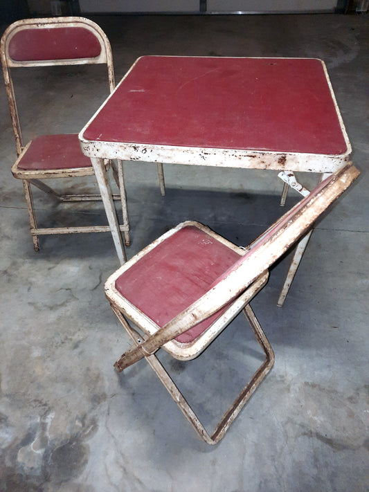 Vintage Child's Metal Folding Table & Chairs